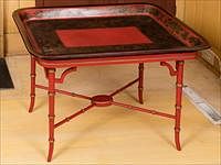 5157937: Victorian Red Lacquer Tray on Later Stand EL3QJ
