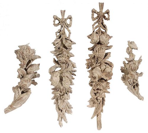 Four Carved Wooden Fruit Ornaments