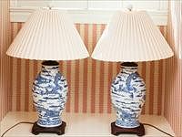 5157983: Pair of Chinese Blue and White Lamps, Modern EL3QJ