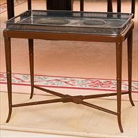 5157912: Silverplate Galleried Tray on Wood Stand, 20th Century EL3QJ