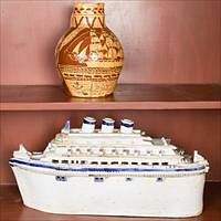 5157933: Glazed Earthenware Jug Decorated with Ships and
 Model Stoneware Ocean Liner EL3QL