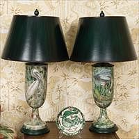 5157873: Pair of Decoupage Glass Lamps and a Spanish Ceramic Dish EL3QJ