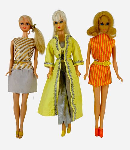 (3) Mod Barbies - Blonde in yellow may/may not have had a color change - Talking Stacey does not work - A few Barbies May/May not have touch-ups & lig