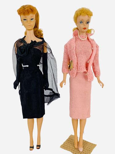 (2) Vintage Barbie dolls - Blonde # 5 Barbie has very minor green ear & faded face paint - Titian haired # 6 Barbie.