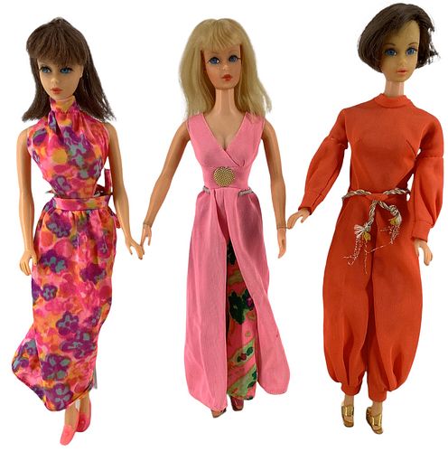(3) Mod Barbies - Brunette TNT with her hair appearing to be cut - Hair Fair and Living Barbie also in box. All wearing Mod outfits
