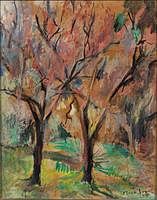 5226828: Myrtle Jones (Georgia, 1913-2005), Pink Trees,
 Gouache on Canvas Board EL4QL