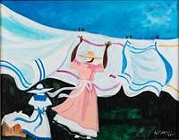 5226943: Allen Fireall (Savannah, 1954-2014), Woman Drying
 Linens, Acrylic on Canvas EL4QL