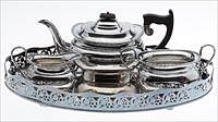 5226872: English Three Piece Sterling Silver Tea Set and
 a Silver Plate Tray, Sheffield, 20th Century EL4QQ