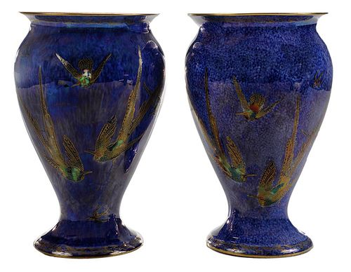 Pair Wedgwood Hummingbird Luster Vases