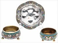 5226936: Two Russian Gilt-Silver and Enamel Salts, Late
 19th C and a Sterling Silver Dish EL4QQ