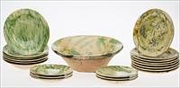 5227000: Green Glazed Dinner Service for Six Including Salad
 Bowl and Two Associated Plates EL4QF