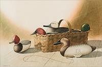 5241325: William Entrekin (Georgia, b. 1946), Duck Decoys
 and Basket, Watercolor on Paper EL4QL