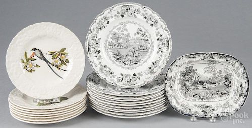 Eleven Archery transferware plates, 19th c., 10'' dia., together with an open vegetable bowl