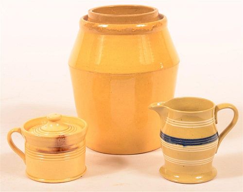 Three Pieces of Glazed Yellowware Pottery.