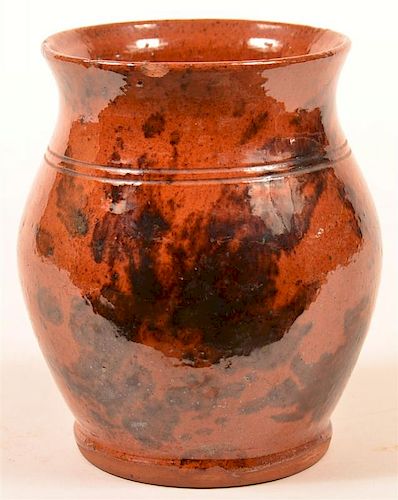 19th Century Mottle Glazed Redware storage Jar.