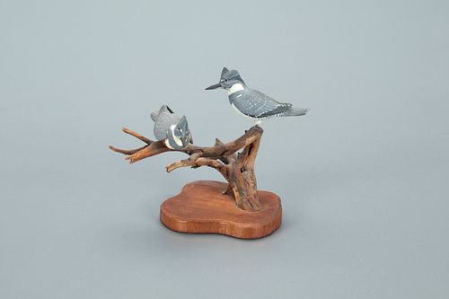 Rare Miniature Belted Kingfisher Pair, Allen J. King (1878-1963)