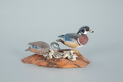 Miniature Wood Duck Pair with Ducklings, Allen J. King (1878-1963)