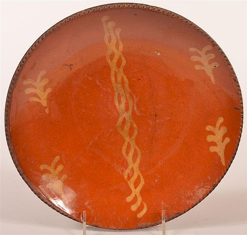 19th C. PA Redware Pottery Slip Decorated Plate