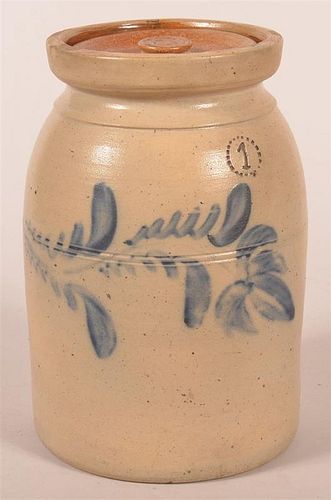 19th C. PA Stoneware Jar w/ Cobalt Slip Tulip