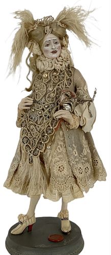 Mixed media doll by Natasha Pobedina, a member of the Moscow Art Union and NIADA, 15" elaborately detailed doll with molded and painted facial feature