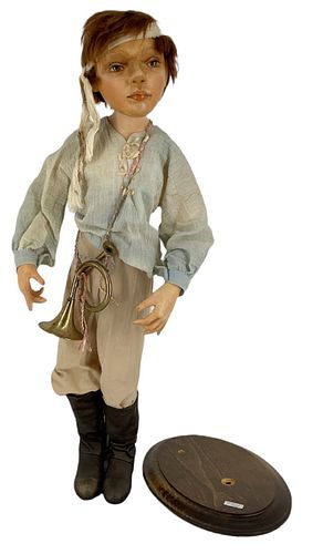 All wood artist doll "Johnny" by Hal Payne. 25" fully jointed doll with mohair wig, painted facial features, lightly waxed face. Limited Edition No. 8
