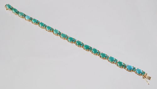 14k Gold and Oval Turquoise Tennis Bracelet