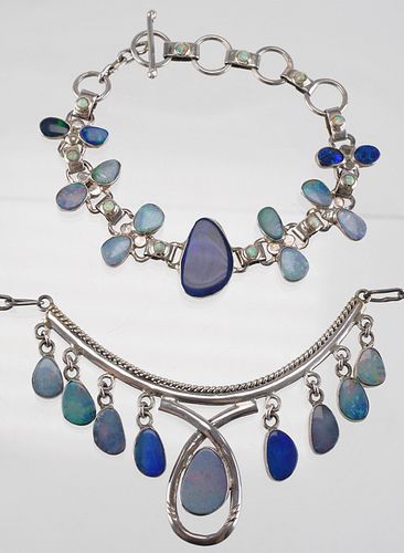 Sterling Silver Opal Necklace and Bracelet