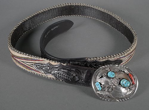 Navajo Sterling Turquoise Coral Buckle & Belt
