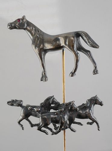 (2) Vintage Sterling Silver Horse Pin Brooch 