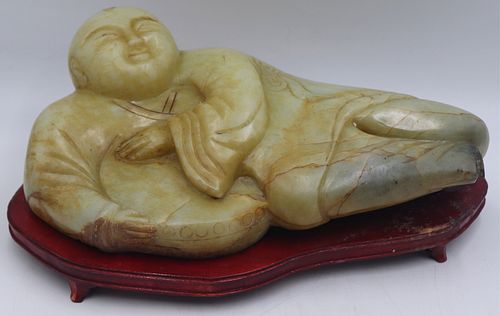 Large Carved Jade Prone Boy with Pillow.