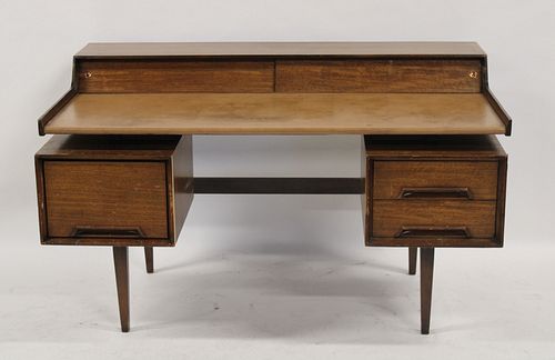 Midcentury Floating Desk With Leather Top Signed