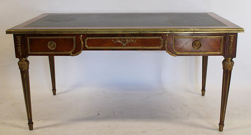 Fine Antique French Bronze & Mounted Leathertop