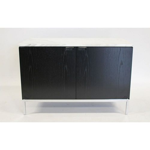 Midcentury Knoll Ebonized And Marbletop Cabinet.