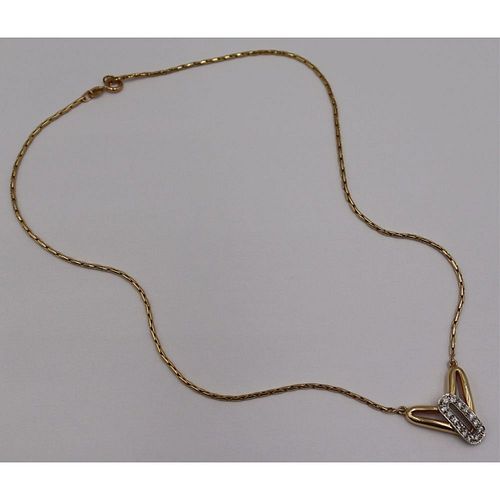 JEWELRY. Italian 14kt Gold and Diamond Necklace.