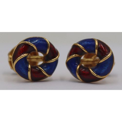 JEWELRY. Pair of David Webb Enamel and 18kt Gold