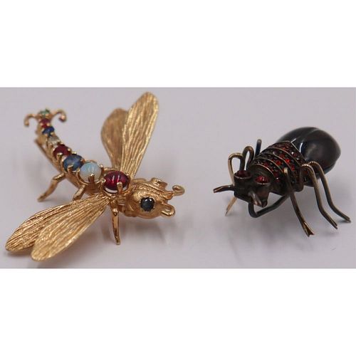 JEWELRY. Fanciful Gold and Costume Bug Brooch