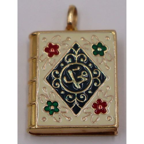 JEWELRY. Italian 18kt Gold and Enamel Quran Charm.