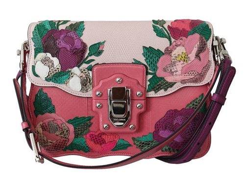 PINK ROSES PATCH LEATHER SHOULDER BORSE LUCIA BAG