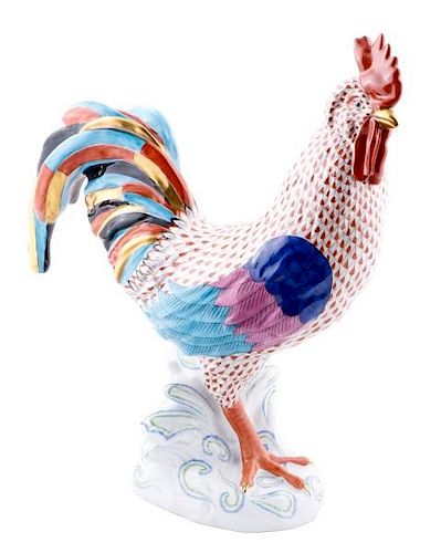 Large Herend Rust Fishnet Decorated Rooster