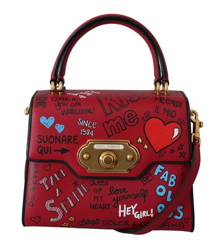 RED LEATHER GRAFFITI PRINT CROSSBODY WELCOME BAG