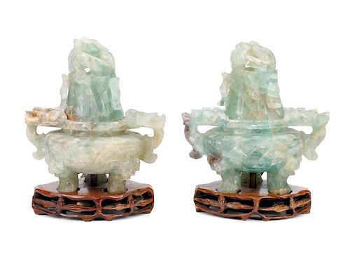Pair of Chinese Carved Green Quartz Lamps