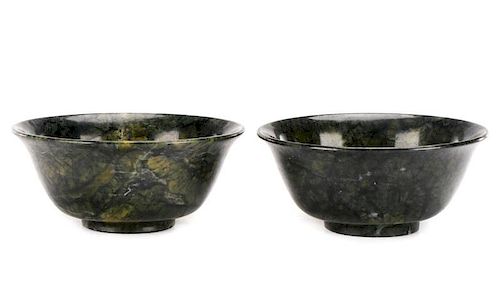 Pair of Chinese Spinach Green Jade Bowls