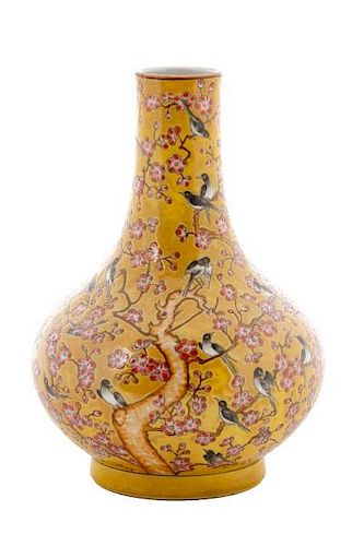 Chinese Guangxu Bottle Vase, Flowers & Birds