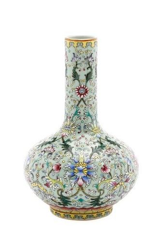 Chinese Celadon Green Bottle Vase, Qianlong Mark