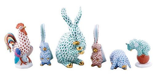 Group of 6 Herend Fishnet Porcelain Figurines