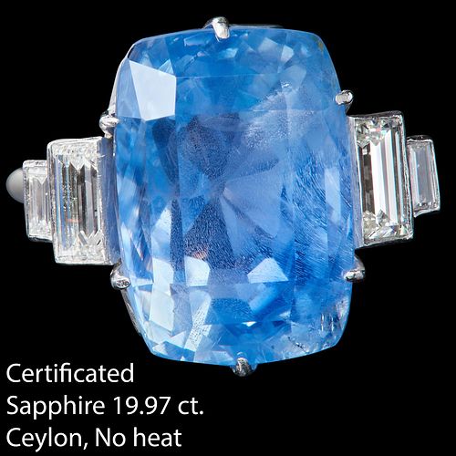 IMPORTANT CERTIFICATED CEYLON SAPPHIRE AND DIAMOND RING