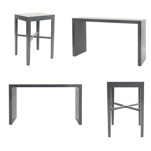 Set de muebles para bar. SXXI. Elaborado en madera. Consta de 2 Mesas consola y 2 mesas altas
