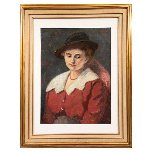WALTER GASCH. Retrato de dama. Firmado y fechado 1920. Óleo sobre rígido 66 x 50 cm. Enmarcado.