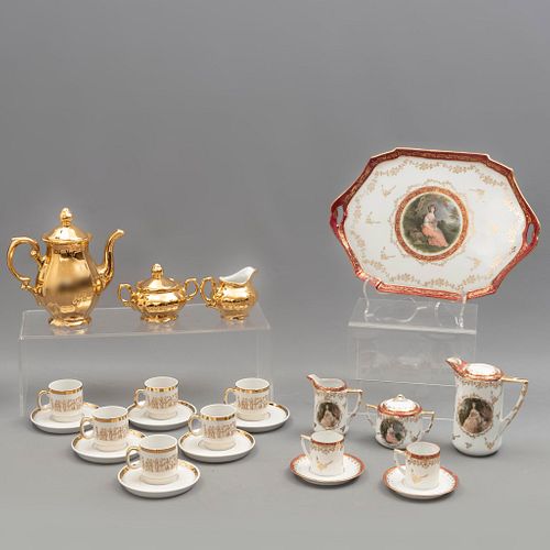 Servicio mixto de té. Inglaterra, Japón y Alemania, SXX. Elaborados en porcelana Royal Crown y Bavaria. Diferentes diseños.