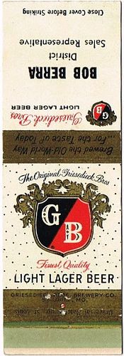 1954 GB Light Lager Beer MO-GRIE-17, Bob Berra District Sales Representative., Saint Louis, Missouri